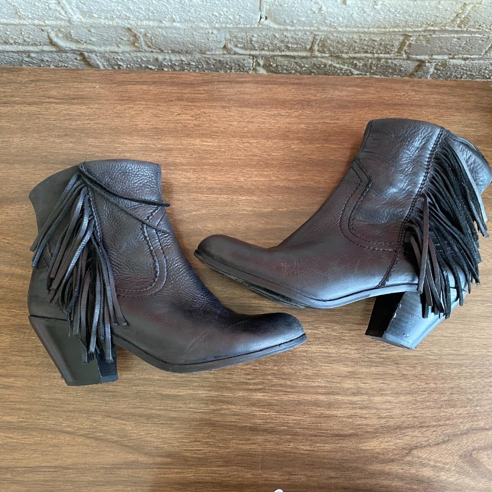 Sam Edelman Women's 8.5 Leather Fringe Booties - Black